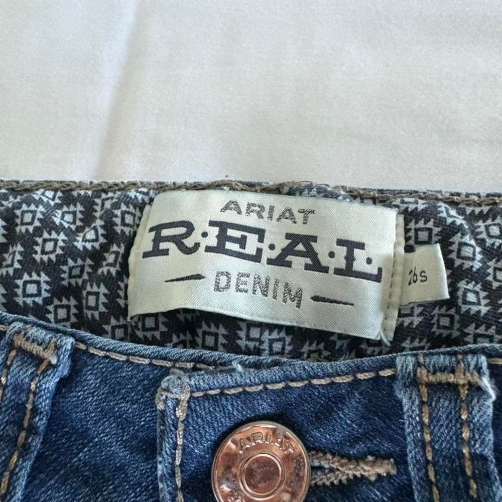 Ariat R.E.A.L. Denim Blue Bootcut jeans with black and white paisley interior - Picture 2 of 7
